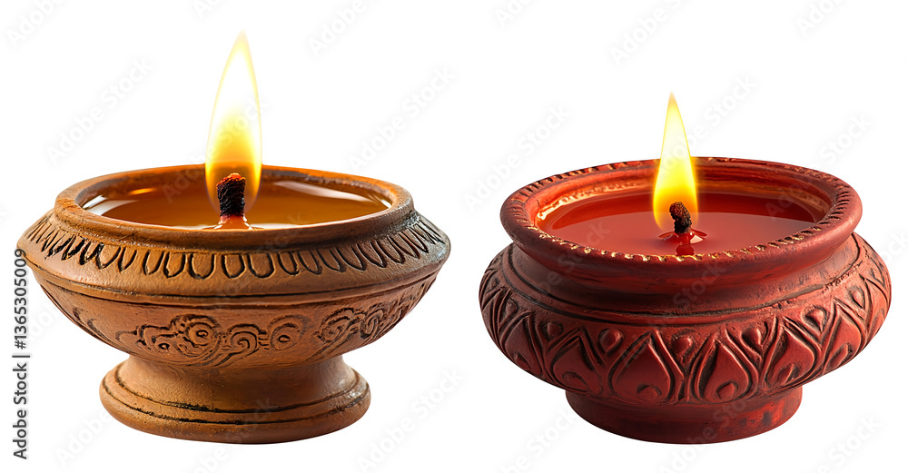 2 diya lamps glowing brightly, symbolizing inner light, isolated on fully transparent png background 2 diya lamps glowing brightly, symbolizing inner light, isolated on fully transparent png background