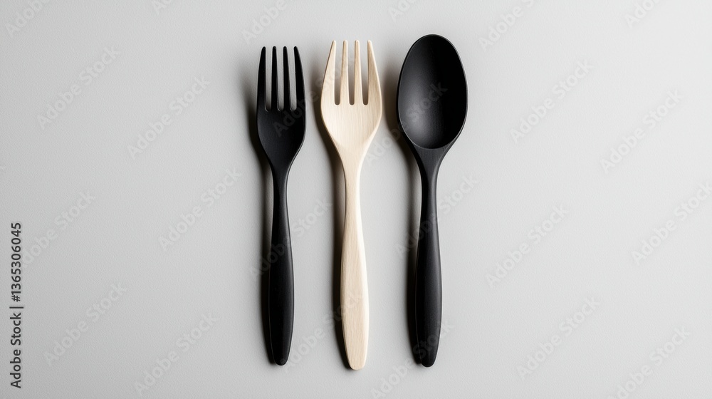 A set of plastic utensils. A set of plastic utensils.