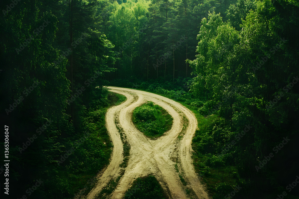 Fototapeta premium Aerial view of a crossroads in a forest