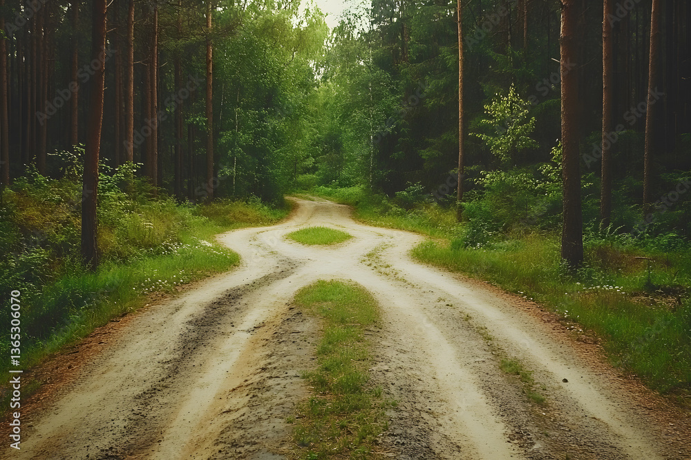Obraz premium Aerial view of a crossroads in a forest