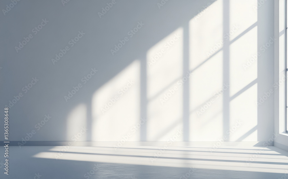 Fototapeta premium White wall with window light and shadow on the floor