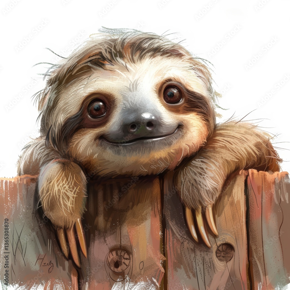 Fototapeta premium Cute cartoon sloth with a happy expression