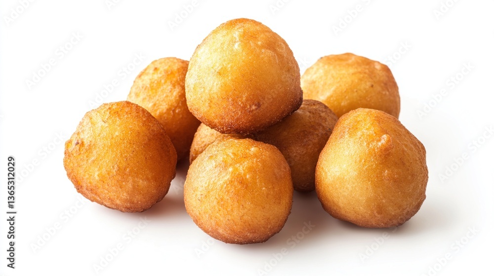 Golden-brown fried dough balls on white background. Golden-brown fried dough balls on white background.