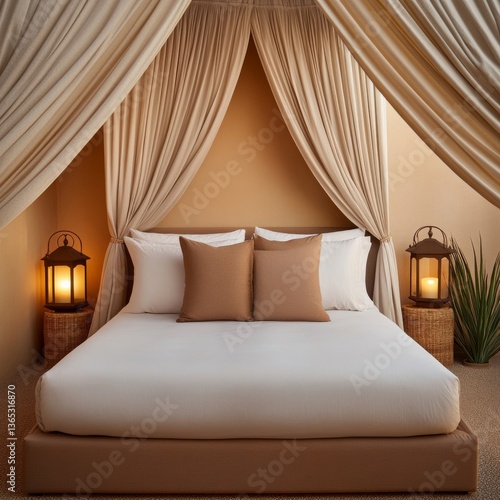 Wallpaper Mural Luxury desert resort suite with a plush canopy bed, warm earth tones, and soft lantern lighting Torontodigital.ca