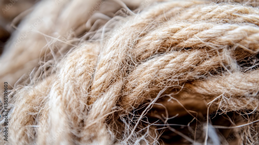 Fototapeta premium Close view of intertwined natural fiber rope showcasing texture and detail in a workshop setting during daylight hours