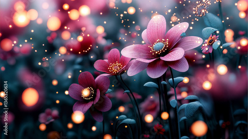 Obraz na płótnie Delicate, detailed flowers in shades of pink and deep purple, bathed in a soft glow. w salonie