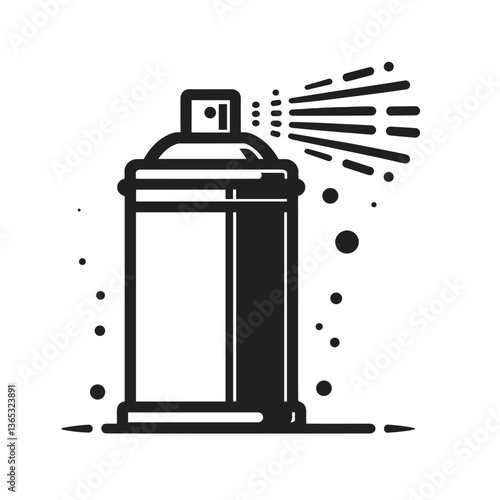 Stylized spray paint can graphic with spray effect in black and white