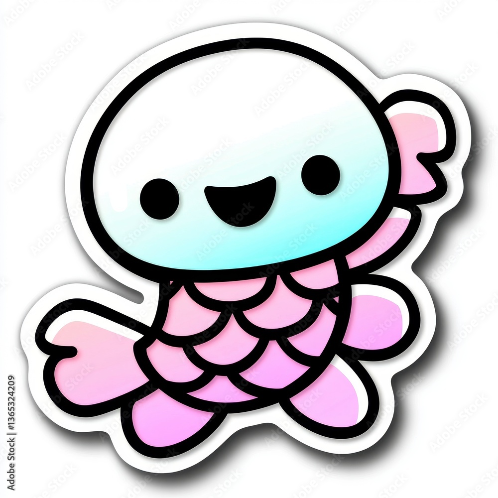 Obraz premium Adorable Cartoon Axolotl Sticker Design Pastel Pink and Blue Aquatic Creature