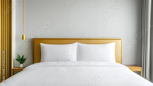 Wallpaper Mural Premium hotel room with a perfectly made bed, golden decor, and minimalist elegance Torontodigital.ca