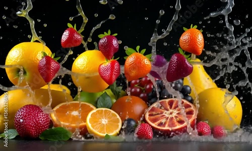 Mix fruits with water splash