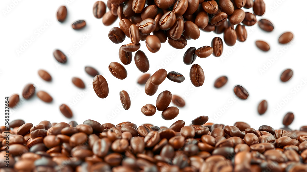 Naklejka premium falling coffee beans isolated on white or transparent png