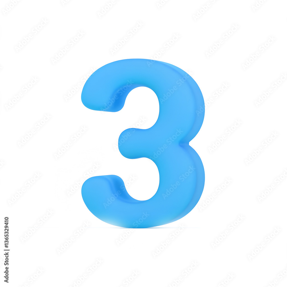 Blue Three-Dimensional Number 3 with Bold Rounded Font Isolated on White Background Blue Three-Dimensional Number 3 with Bold Rounded Font Isolated on White Background