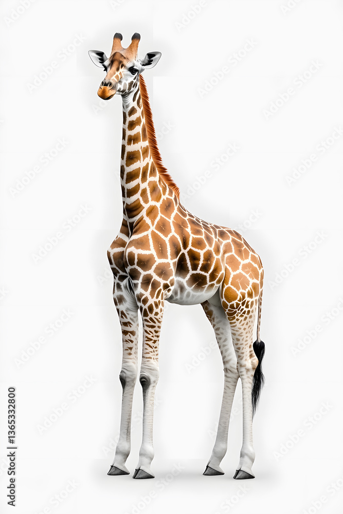 Fototapeta premium Realistic Standing Giraffe isolated on white background