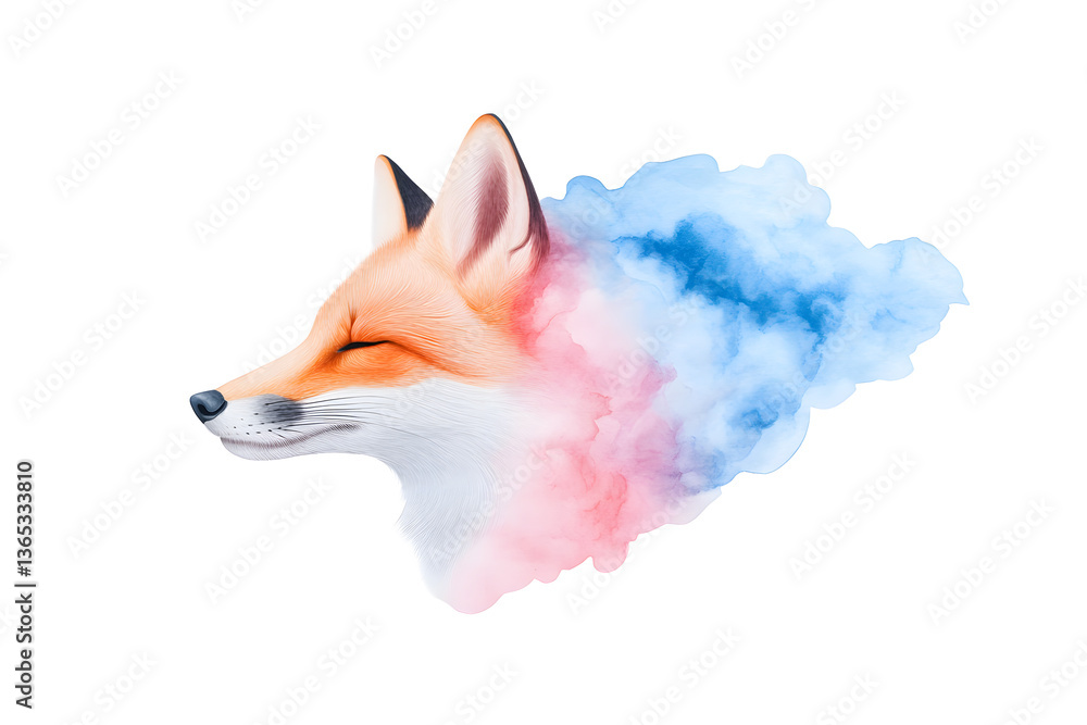 Fototapeta premium Abstract watercolor red fox face design isolated on white background