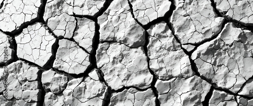 A high-resolution black and white texture of rough, cracked stone