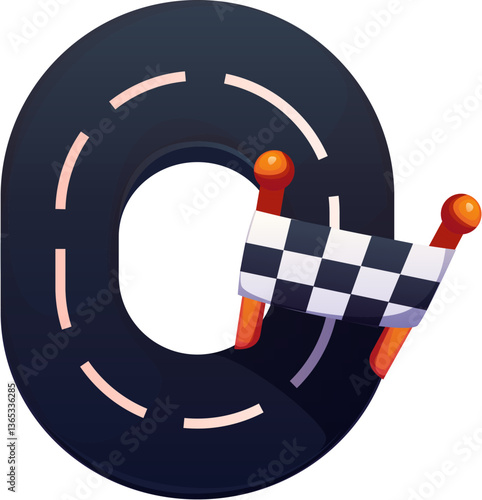 Car racing competition font racing track digit 0 zero. Automobile race motorsport alphabet typeface digit, speed championship vector typeface numeral symbol. Car road racing rally math font number