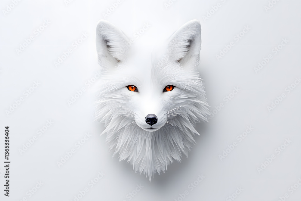 Fototapeta premium White fox head portrait, wildlife, close-up, isolated on white background