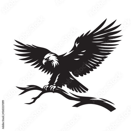 Majestic Eagle Soaring: A Black and White Vector Illustration of an Eagle in Flight
