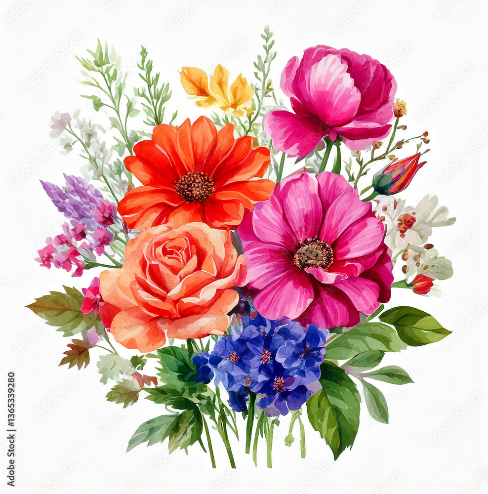 Obraz premium Bright floral pattern with roses in watercolor style 