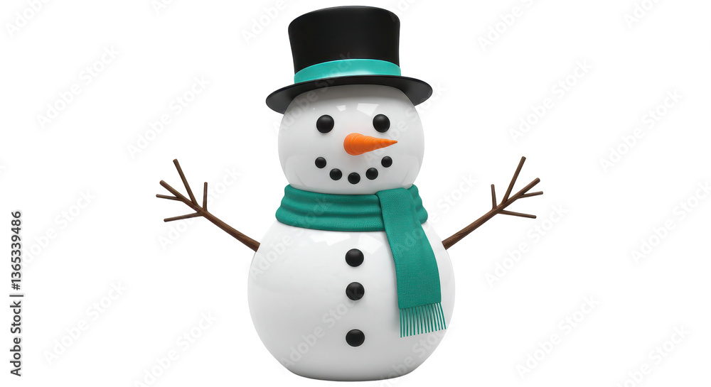 Isolated Festive Snowman with Hat and Waving Arms Isolated Festive Snowman with Hat and Waving Arms