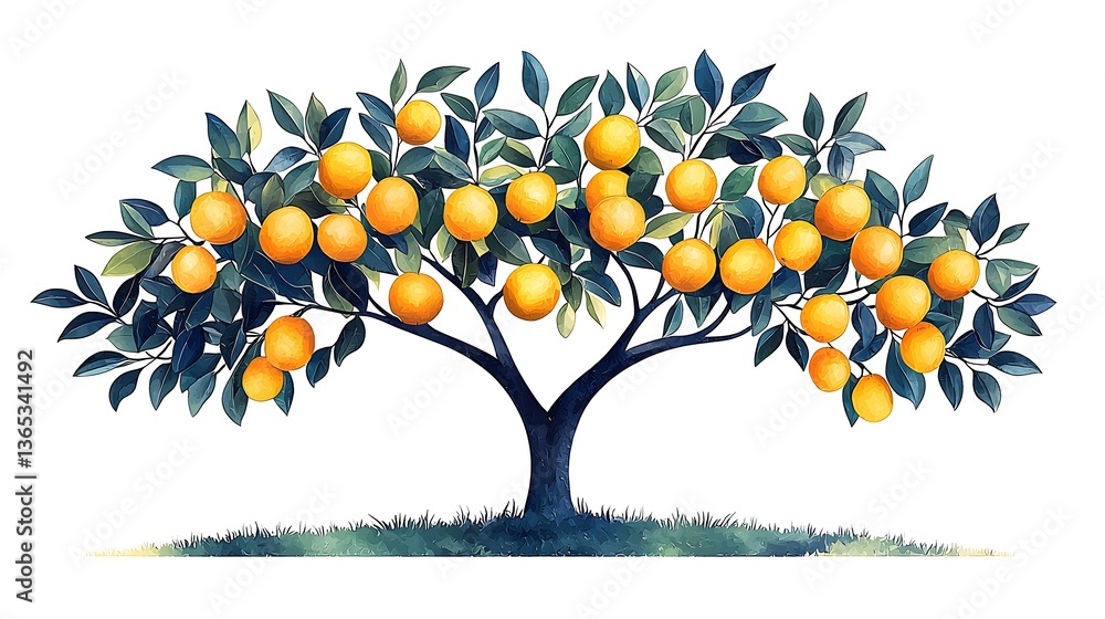 Fototapeta premium Abstract watercolor mango branches yellow fruit high resolution picture