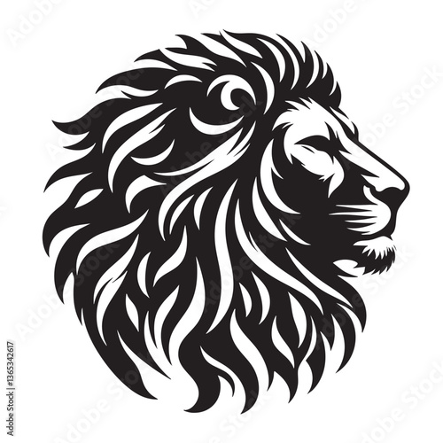 Majestic Lion Head: A Black and White Vector Graphic Design