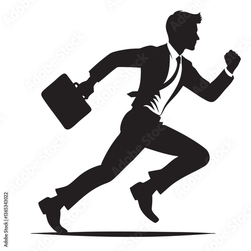 A businessman in a suit running with a briefcase, symbolizing ambition, success, and the fast-paced business world.