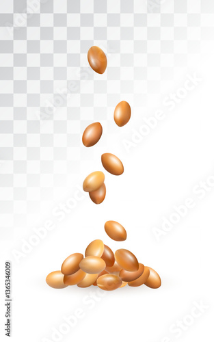 Falling Argan Nuts Pile, Flying Argania Oil Seeds for Natural Organic Cosmetic
