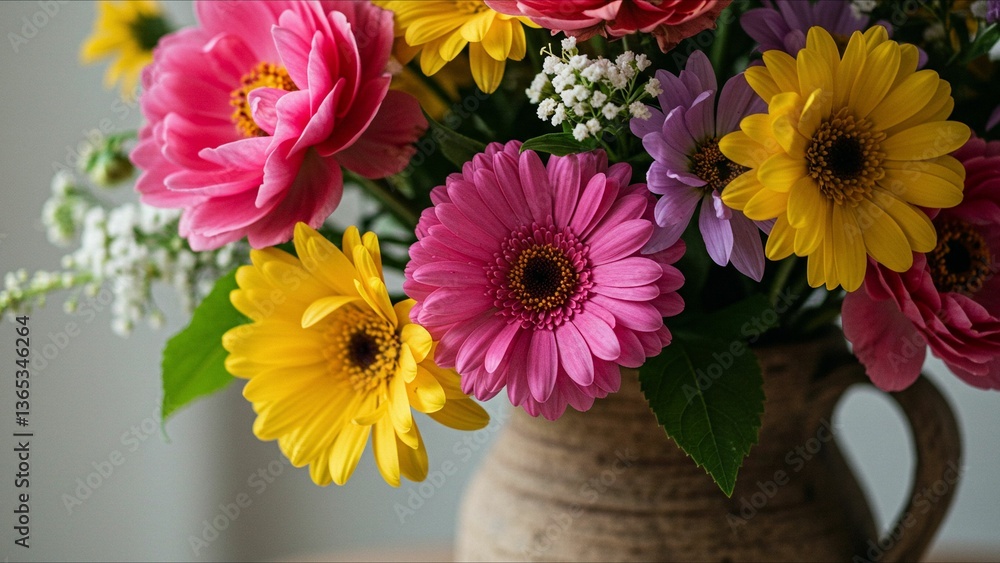 Obraz premium Floral Bouquet in Rustic Vase