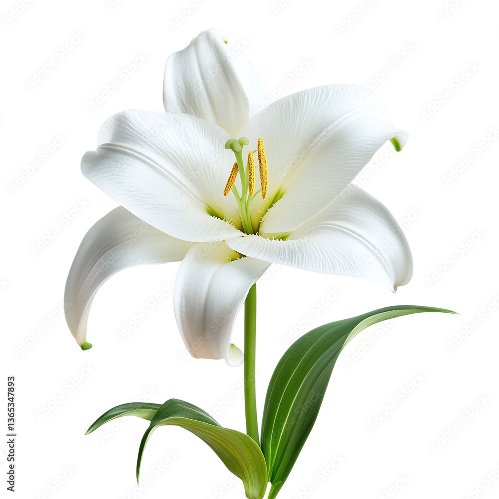Close-up of a single Easter lily bloom, isolated on white background Close-up of a single Easter lily bloom, isolated on white background
