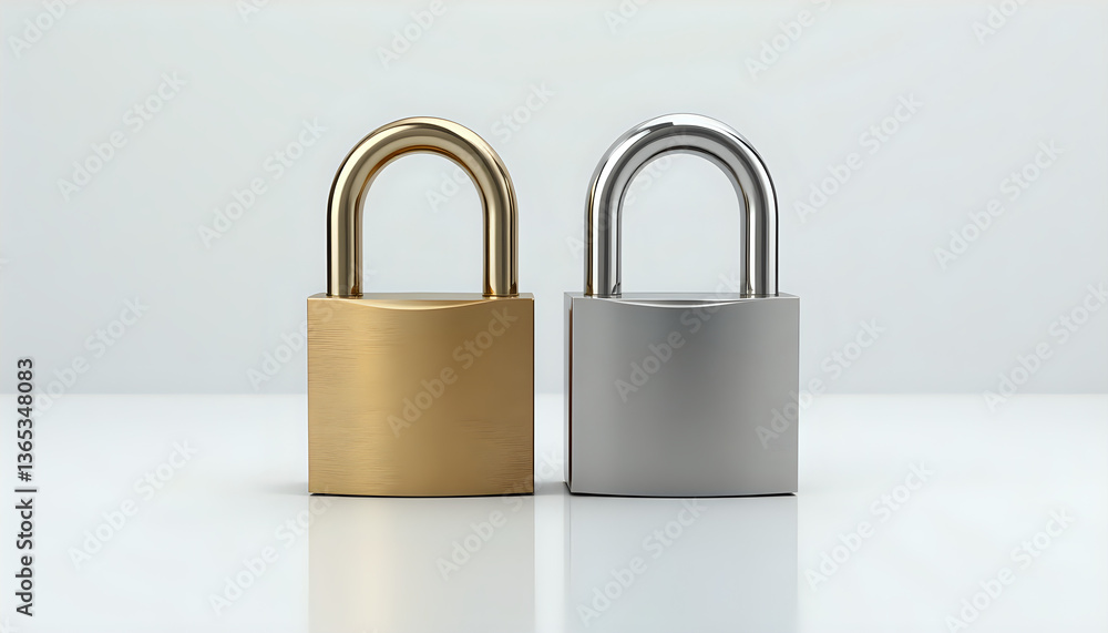Fototapeta premium a couple of golden locks on a white background