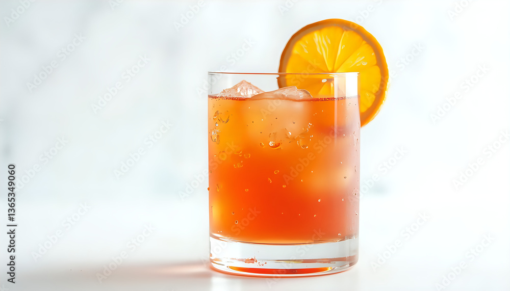a cocktail in a glass with ice and a slice of orange a cocktail in a glass with ice and a slice of orange