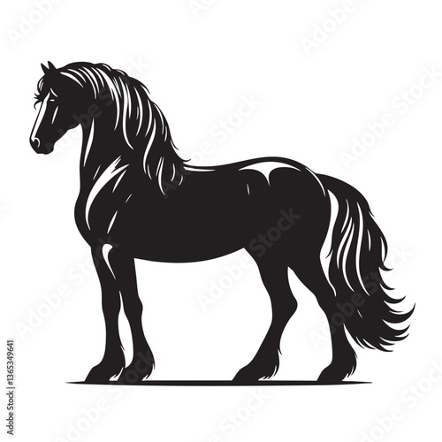 Majestic Black Horse Silhouette: Elegant Equine Art Print