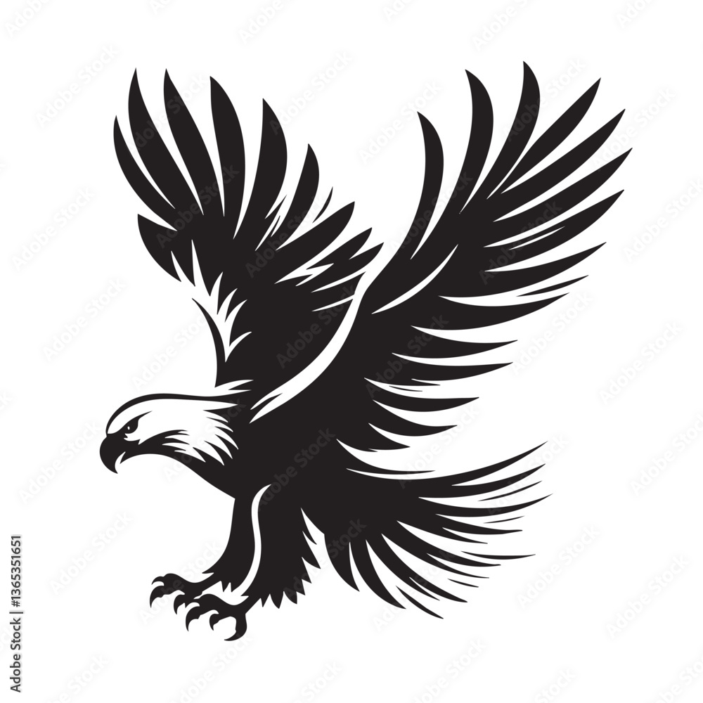 Fototapeta premium Majestic Eagle in Flight: A Black and White Vector Graphic