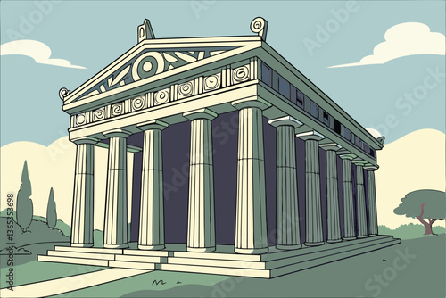 Ancient Greek temple in the city of Athens, Greece. Vector illustration