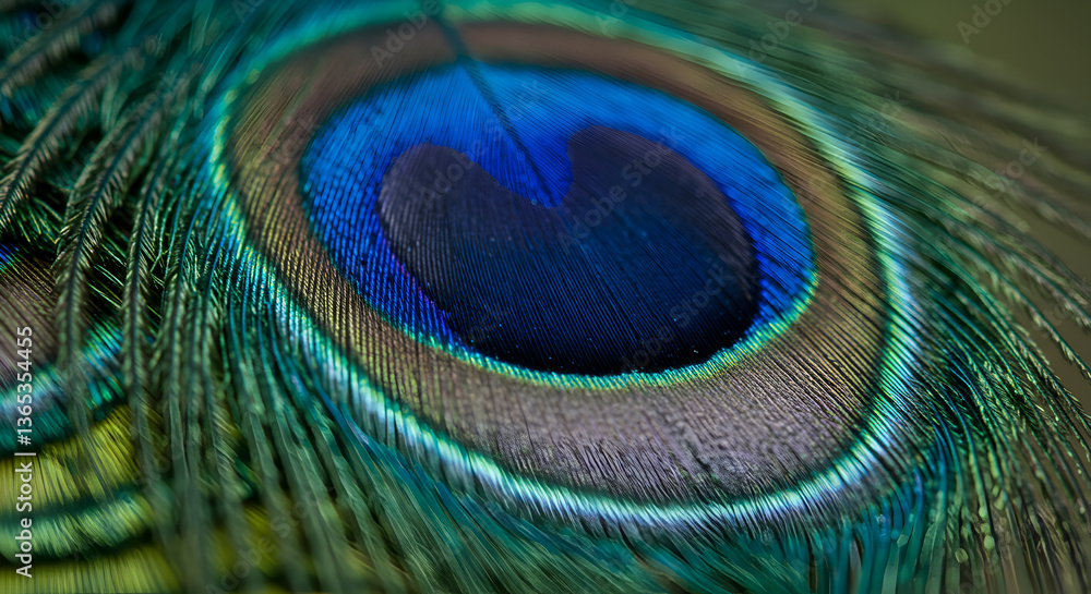 Fototapeta premium A captivating close-up of the intricate pattern of a peacock's vibrant feather