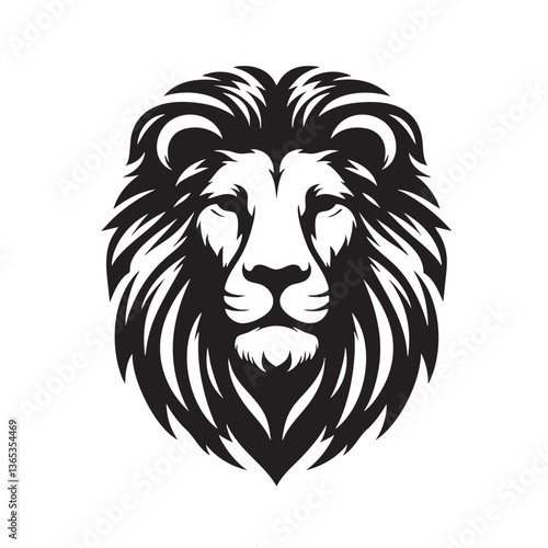 Majestic Lion Head: A Black and White Vector Graphic Design