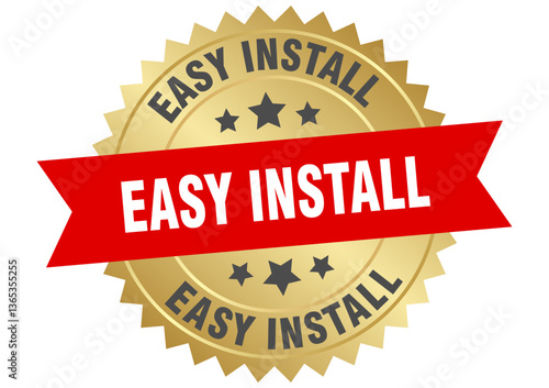 easy install. easy install round red and gold label isolated on transparent background