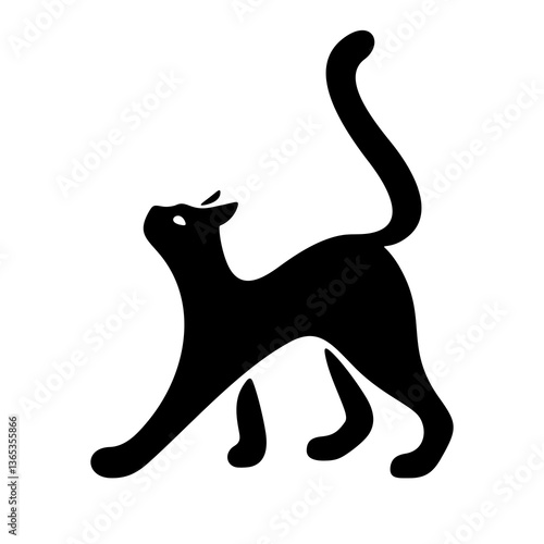 Black cat logo. Kitty sign emblem Black silhouette of pussycat vector illustration