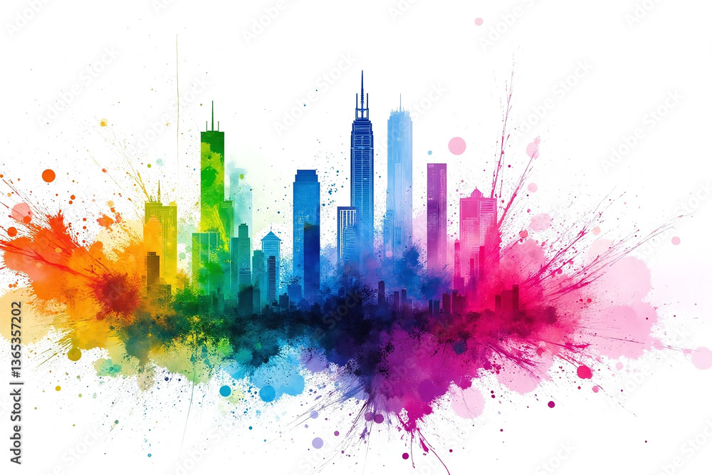 Obraz premium painting of a colorful cityscape on a white background