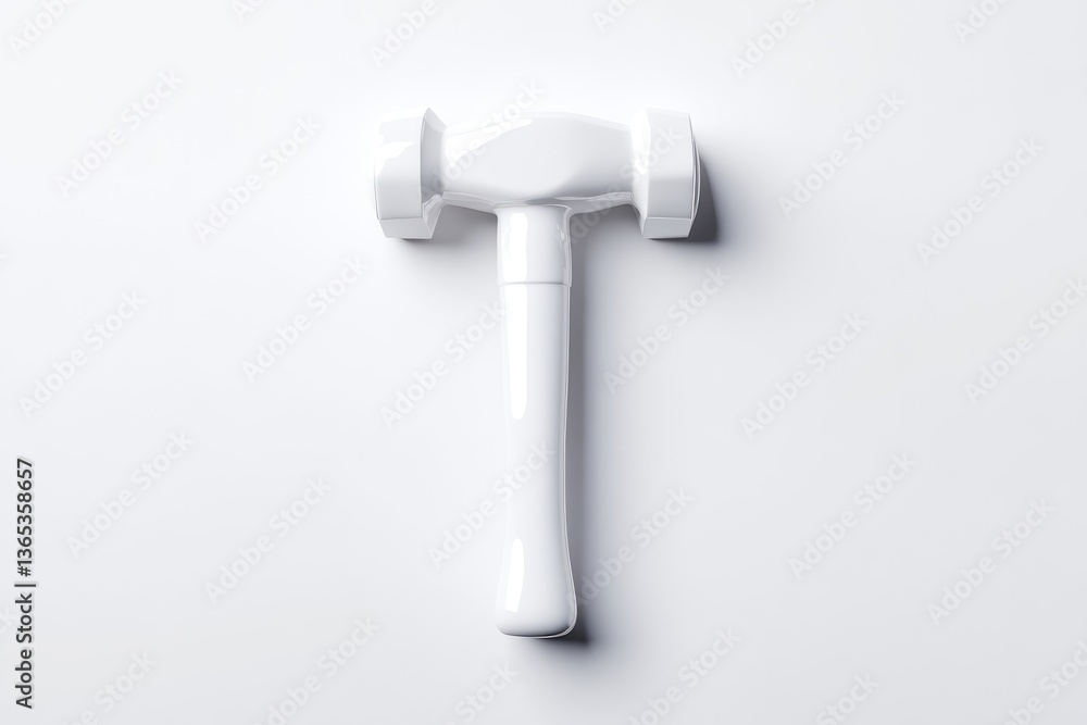 White mallet, simple, modern design. A striking, geometrically shaped mallet, perfectly symmetrical and crisp in its white color against a bright backdrop White mallet, simple, modern design. A striking, geometrically shaped mallet, perfectly symmetrical and crisp in its white color against a bright backdrop