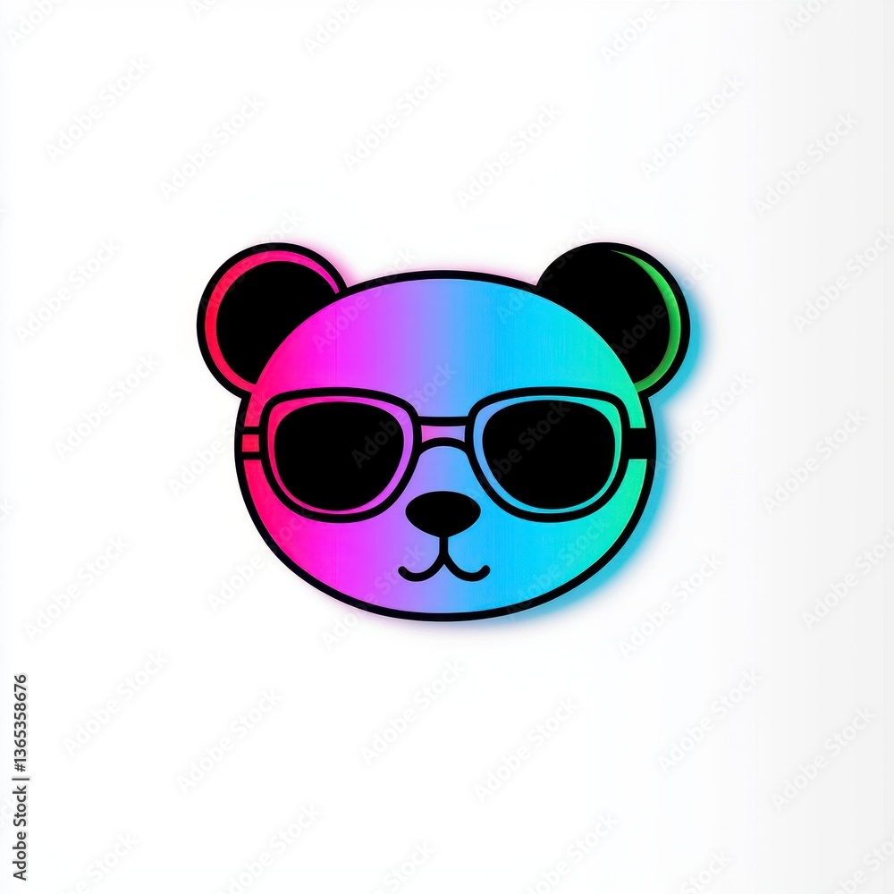Fototapeta premium Cool Panda Face with Rainbow Gradient and Sunglasses - Cute Cartoon Animal Icon
