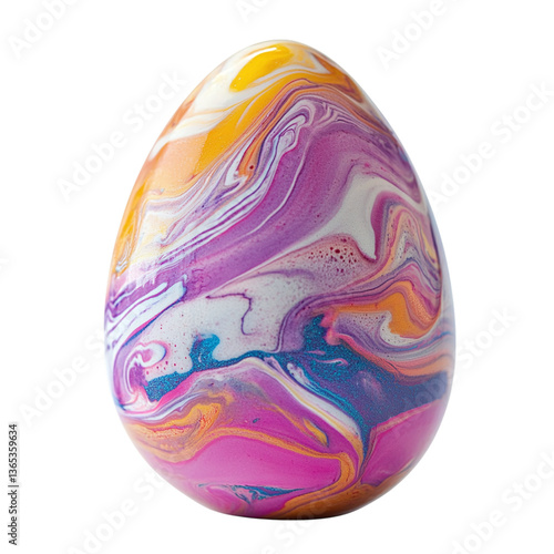 Fotografie Easter egg decorated with a marbled nail polish technique, isolated on white bac