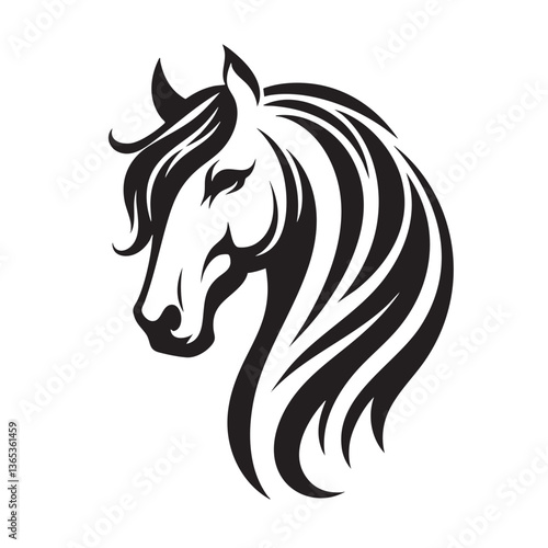 Majestic Horse Head: Elegant Black and White Vector Graphic Design