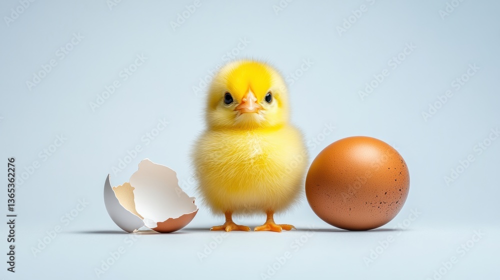 Baby Chick with Eggs and Shell on White Background Baby Chick with Eggs and Shell on White Background