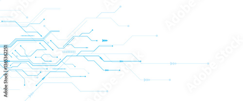 Vector abstract blue digital technology circuits lines geometric dots and lines.	