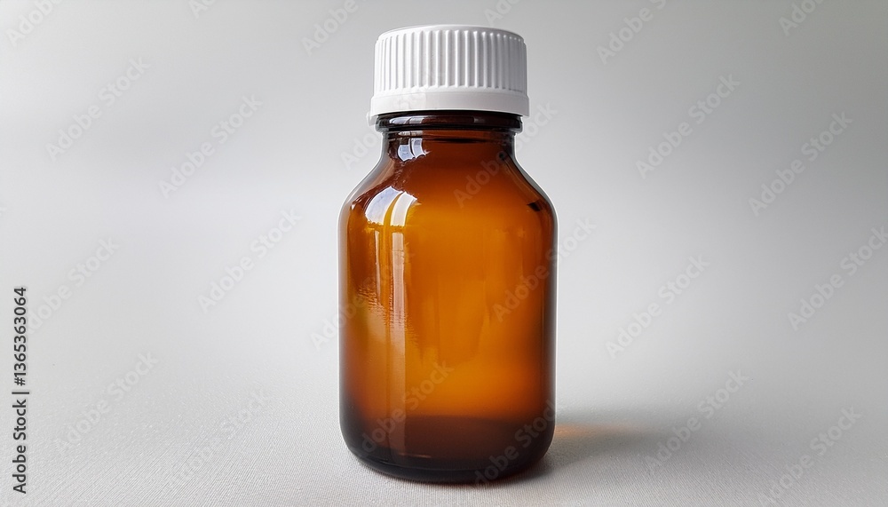 The empty brown glass bottle with white cap is suitable for medical, pharmaceutical The empty brown glass bottle with white cap is suitable for medical, pharmaceutical