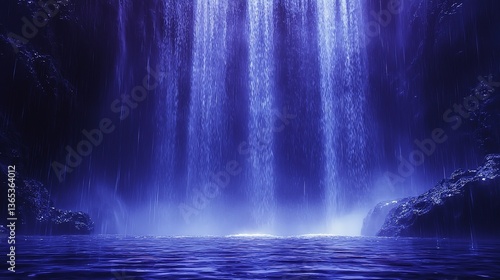 Stunning blue waterfall cascading into a tranquil body of water
