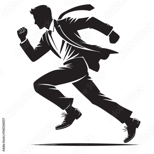 A Businessman Running Towards Success: Dynamic Silhouette of Ambition and Determination