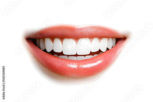 Beautiful Smile With Healthy Teeth, Lips isolated on white background